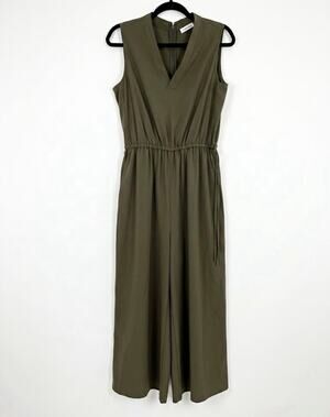 Calvin Klein Womens Jumpsuit Size 10 Olive Green Sleeveless Drawstring v-neck